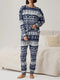 Crew Neck Matching Family Christmas Pajama Set With Blue Print