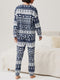 Crew Neck Matching Family Christmas Pajama Set With Blue Print