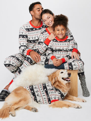 Crew Neck Christmas Pajama Matching Family Set With Blue Print