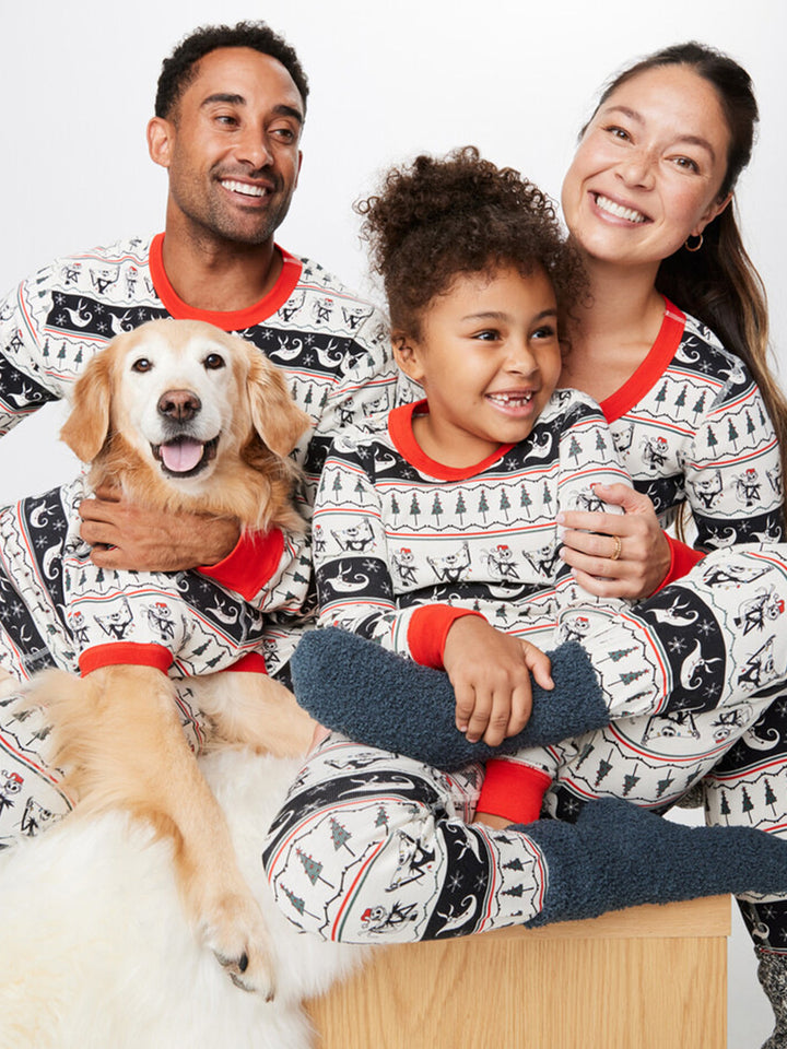 Crew Neck Christmas Pajama Matching Family Set With Blue Print