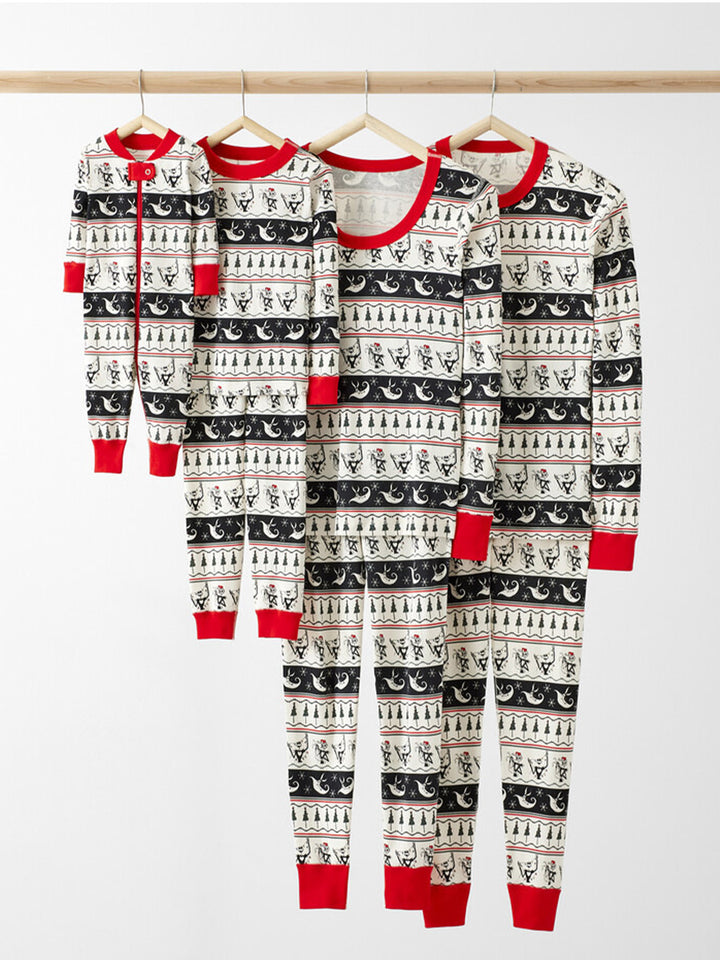 Crew Neck Christmas Pajama Matching Family Set With Blue Print