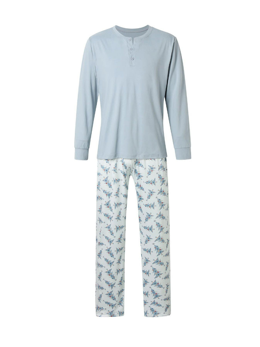 Family Cotton Crew Neck Christmas Pajama Set in White with Christmas Print