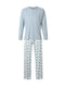 Family Cotton Crew Neck Christmas Pajama Set in White with Christmas Print