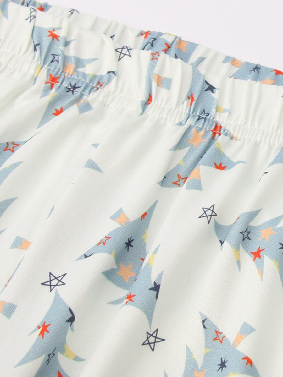 Family Cotton Crew Neck Christmas Pajama Set in White with Christmas Print