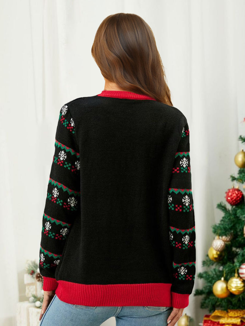 Knitted Pullover Crewneck Rib Knit Christmas Sweater