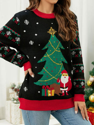 Knitted Pullover Crewneck Rib Knit Christmas Sweater