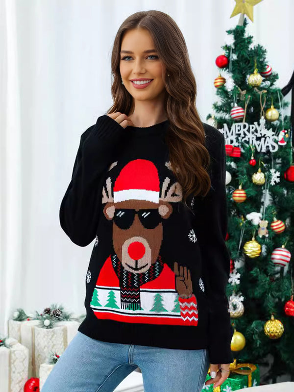 Knitted Pullover Crewneck Rib Knit Jacquard Christmas Sweater