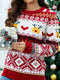 Pullover Crewneck Rib Knit Snowflake Color-Blocked Christmas Sweater
