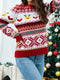 Pullover Crewneck Rib Knit Snowflake Color-Blocked Christmas Sweater
