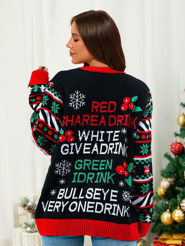 Crewneck Pullover Christmas Sweater with 3D Pom-poms