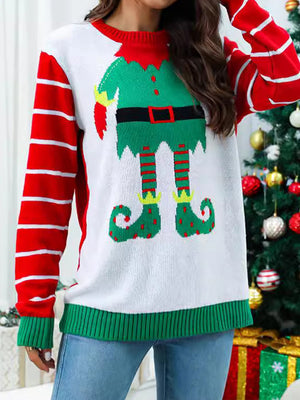 Knit Cartoon Jacquard Crewneck Pullover Rib Christmas Sweater