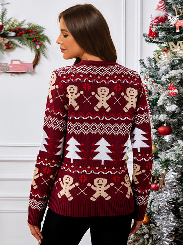 Thickened knit Cartoon Jacquard Crewneck Pullover Rib Christmas Sweater