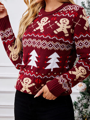 Thickened knit Cartoon Jacquard Crewneck Pullover Rib Christmas Sweater