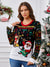 Black Thickened knit Jacquard Crewneck Pullover Rib Christmas Sweater