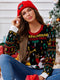 Black Thickened knit Jacquard Crewneck Pullover Rib Christmas Sweater
