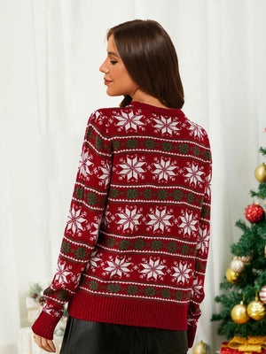 Snowflake Jacquard Crewneck Pullover Christmas Sweater