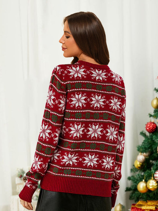 Snowflake Jacquard Crewneck Pullover Christmas Sweater