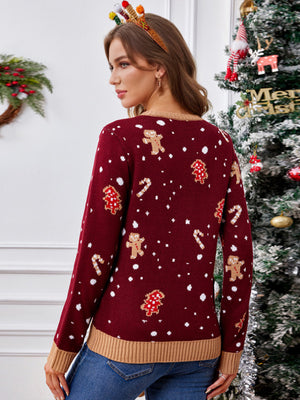 Cartoon Jacquard Thickened knit Crewneck Pullover Christmas Sweater