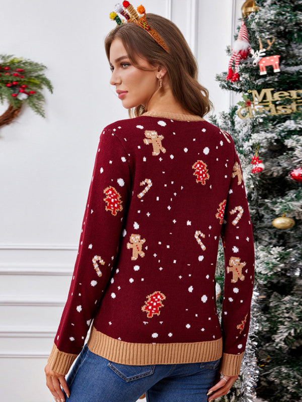 Cartoon Jacquard Thickened knit Crewneck Pullover Christmas Sweater