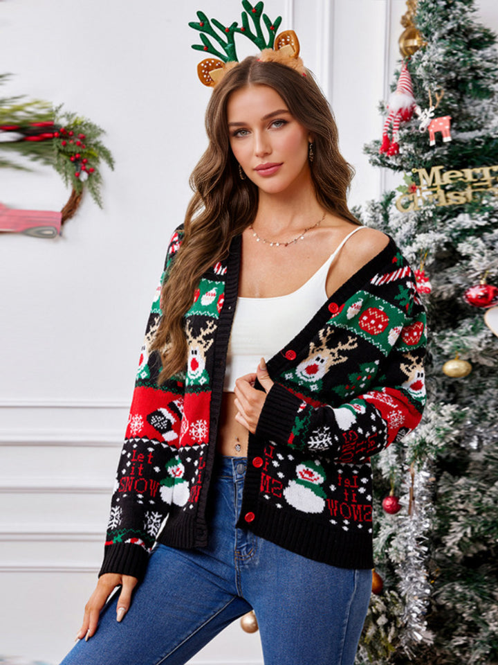 V-Neck Long Sleeve Cardigan Christmas Sweater