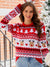 Red Pullover Crewneck Rib Knit Reindeer Color-Blocked Christmas Sweater