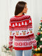 Red Pullover Crewneck Rib Knit Reindeer Color-Blocked Christmas Sweater
