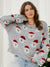 Santa Print Crew Neck Long Sleeve Loose Fit Pullover Christmas Sweater