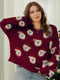 Santa Print Crew Neck Long Sleeve Loose Fit Pullover Christmas Sweater