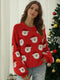 Santa Print Crew Neck Long Sleeve Loose Fit Pullover Christmas Sweater