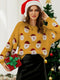 Santa Print Crew Neck Long Sleeve Loose Fit Pullover Christmas Sweater