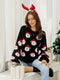 Santa Print Crew Neck Long Sleeve Loose Fit Pullover Christmas Sweater