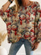 Women's Soft Crocheted Crew Neck Long Sleeves Christmas Sweater