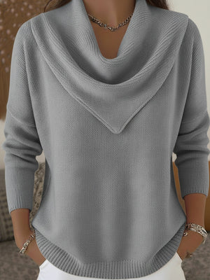 Women's Retro Soft Triangle Neck Solid Color Sweater