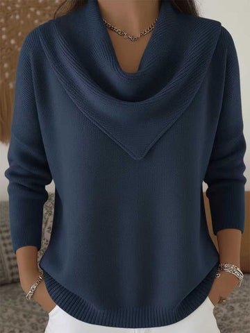 Women's Retro Soft Triangle Neck Solid Color Sweater