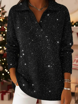 Polo Collar Shiny Loose Christmas Sweater