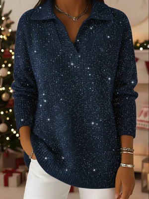 Polo Collar Shiny Loose Christmas Sweater