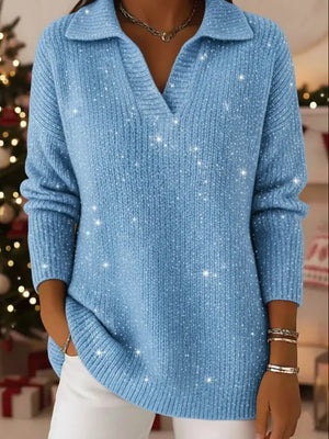 Polo Collar Shiny Loose Christmas Sweater