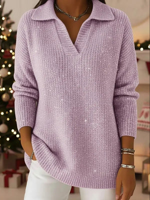 Polo Collar Shiny Loose Christmas Sweater