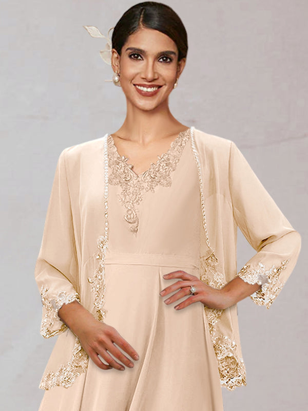 Chiffon 3/4 Sleeves Mother's Jacket With Appliques Beading