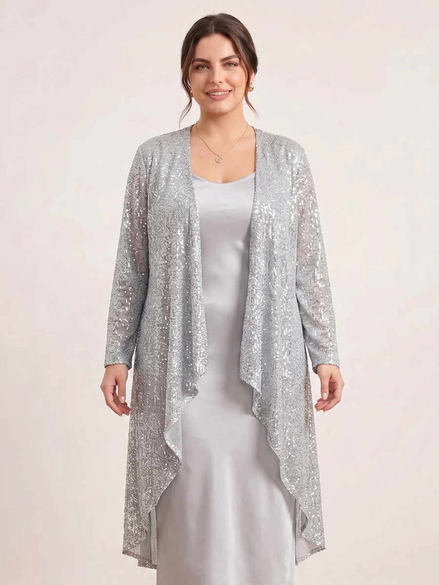 Chiffon Long Sleeves Asymmetrical Jacket With Sequins