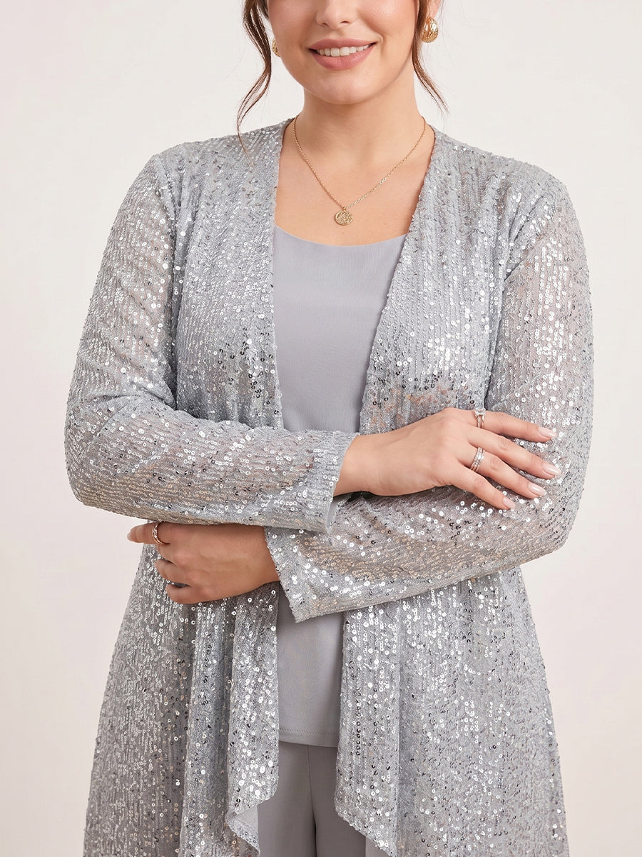 Chiffon Long Sleeves Asymmetrical Jacket With Sequins