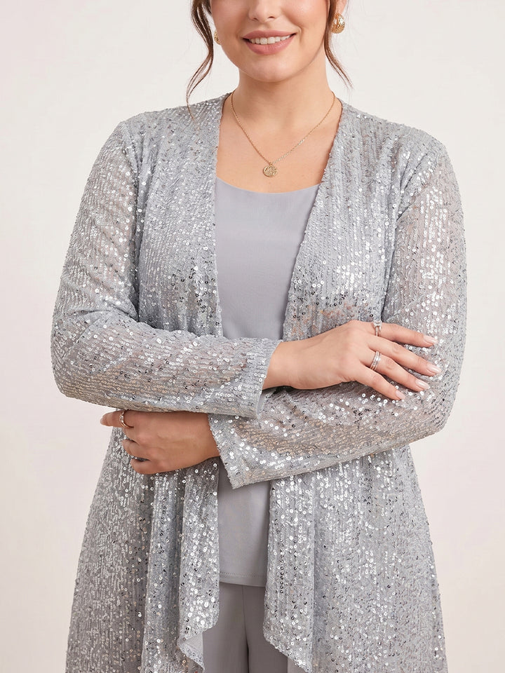 Chiffon Long Sleeves Asymmetrical Jacket With Sequins
