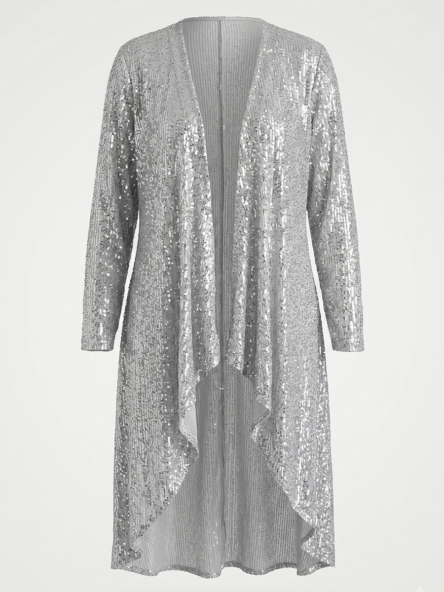 Chiffon Long Sleeves Asymmetrical Jacket With Sequins