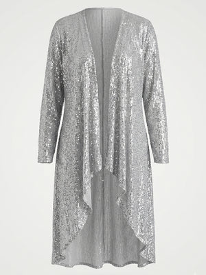 Chiffon Long Sleeves Asymmetrical Jacket With Sequins