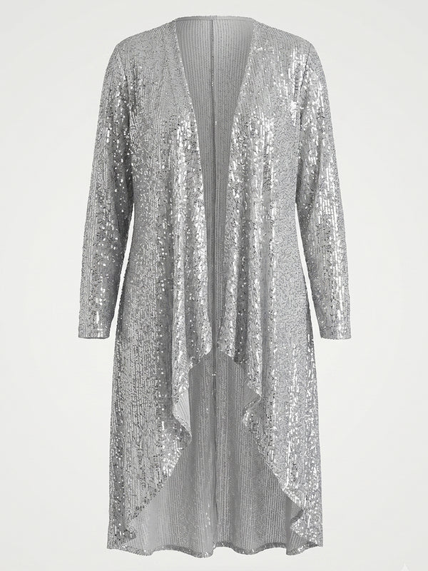 Chiffon Long Sleeves Asymmetrical Jacket With Sequins