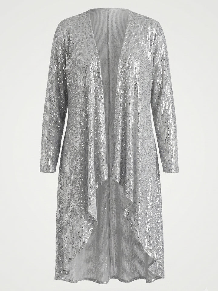 Chiffon Long Sleeves Asymmetrical Jacket With Sequins