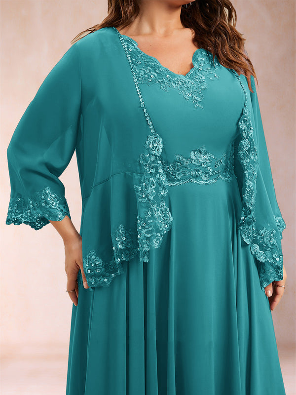 Chiffon 3/4 Sleeves Mother's Cardigan With Beading Appliques Lace
