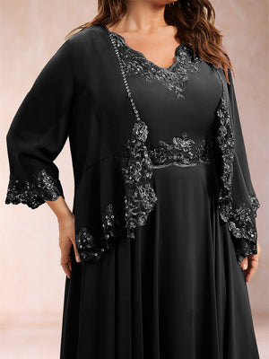 Chiffon 3/4 Sleeves Mother's Cardigan With Beading Appliques Lace