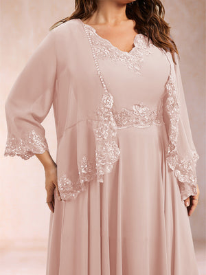 Chiffon 3/4 Sleeves Mother's Cardigan With Beading Appliques Lace