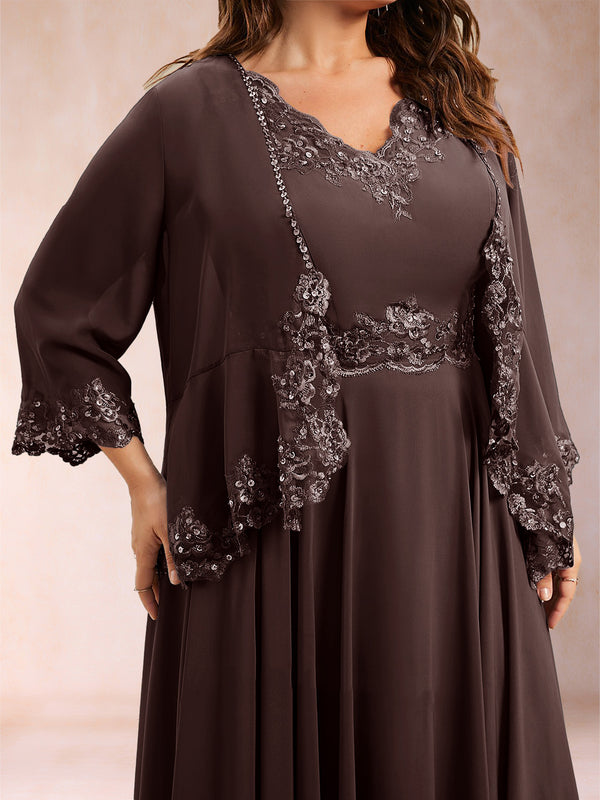 Chiffon 3/4 Sleeves Mother's Cardigan With Beading Appliques Lace
